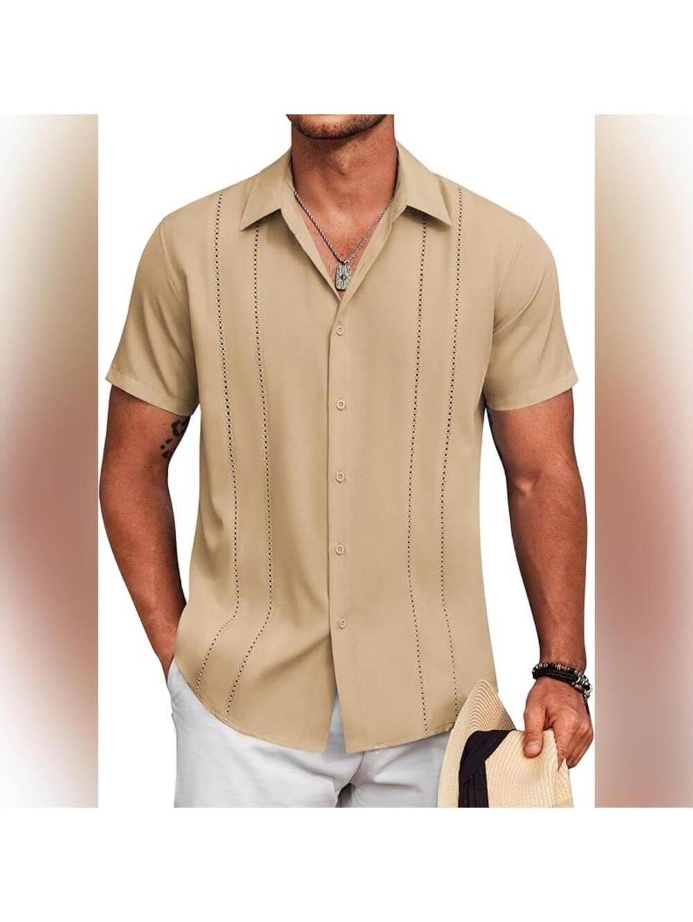 NWT Mapick Cuban Guayabera Short Sleeve Button Down Shirt, Large
